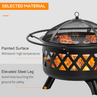 Outsunny 2-in-1 Outdoor Fire Pit with BBQ Grill | Patio Heater Log Wood Charcoal Burner | Firepit Bowl with Spark Screen Cover & Poker for Backyard Bonfire