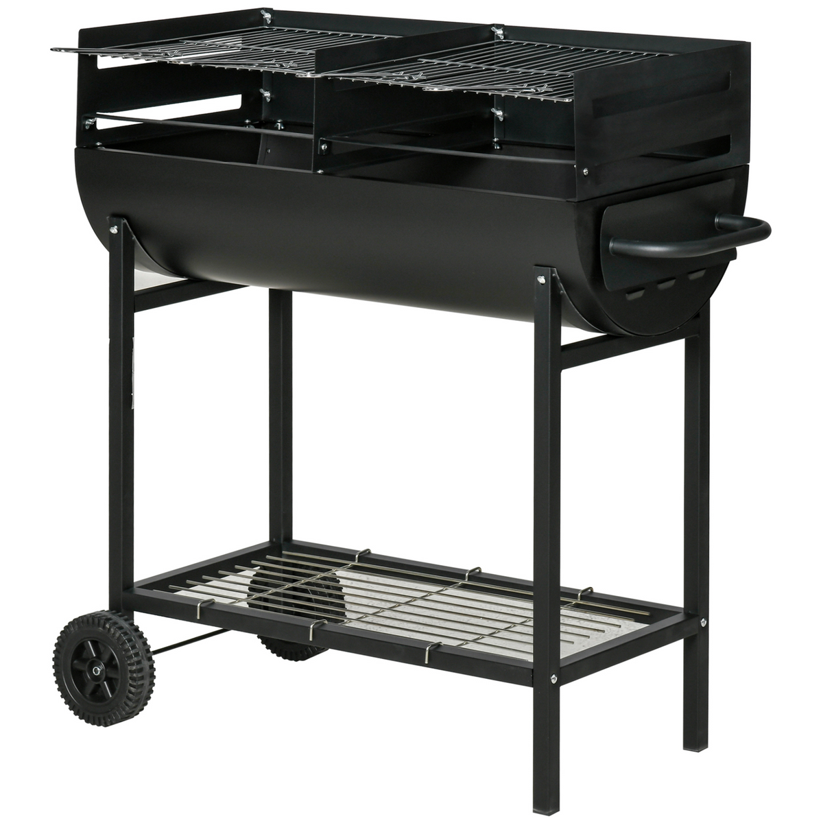 Outsunny Trolley Charcoal BBQ Barbecue Grill Cooker Patio Outdoor Garden Smoker with Wheels, Black - 90 x 45 x 96cm