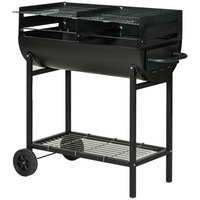 Outsunny Trolley Charcoal BBQ Barbecue Grill Cooker Patio Outdoor Garden Smoker with Wheels, Black - 90 x 45 x 96cm