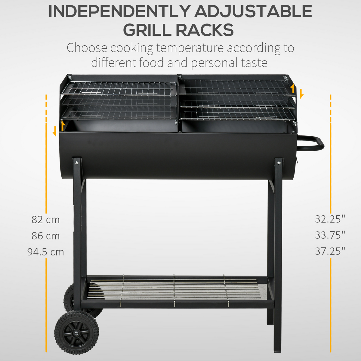 Outsunny Trolley Charcoal BBQ Barbecue Grill Cooker Patio Outdoor Garden Smoker with Wheels, Black - 90 x 45 x 96cm