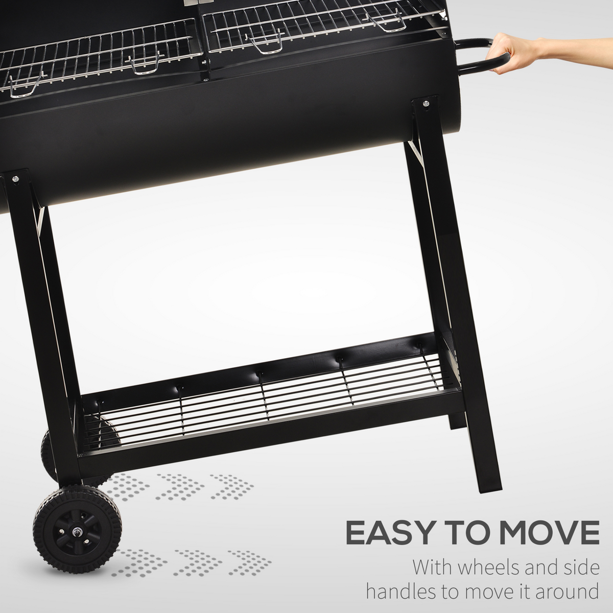 Outsunny Trolley Charcoal BBQ Barbecue Grill Cooker Patio Outdoor Garden Smoker with Wheels, Black - 90 x 45 x 96cm