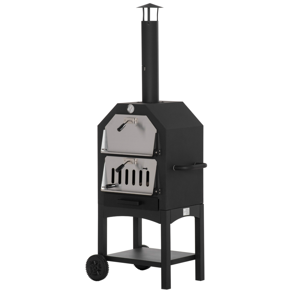 Outsunny Outdoor Garden Pizza Oven Charcoal BBQ Grill 3-Tier Freestanding | Stainless Steel Cooker