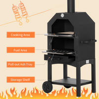 Outsunny Outdoor Garden Pizza Oven Charcoal BBQ Grill 3-Tier Freestanding | Stainless Steel Cooker