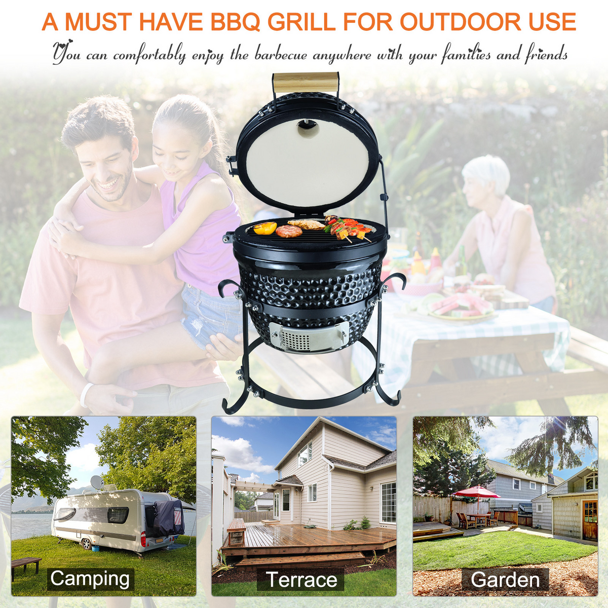 Outsunny Ceramic Kamado BBQ Grill Smoker Oven Charcoal BBQ Japanese Egg Barbecue