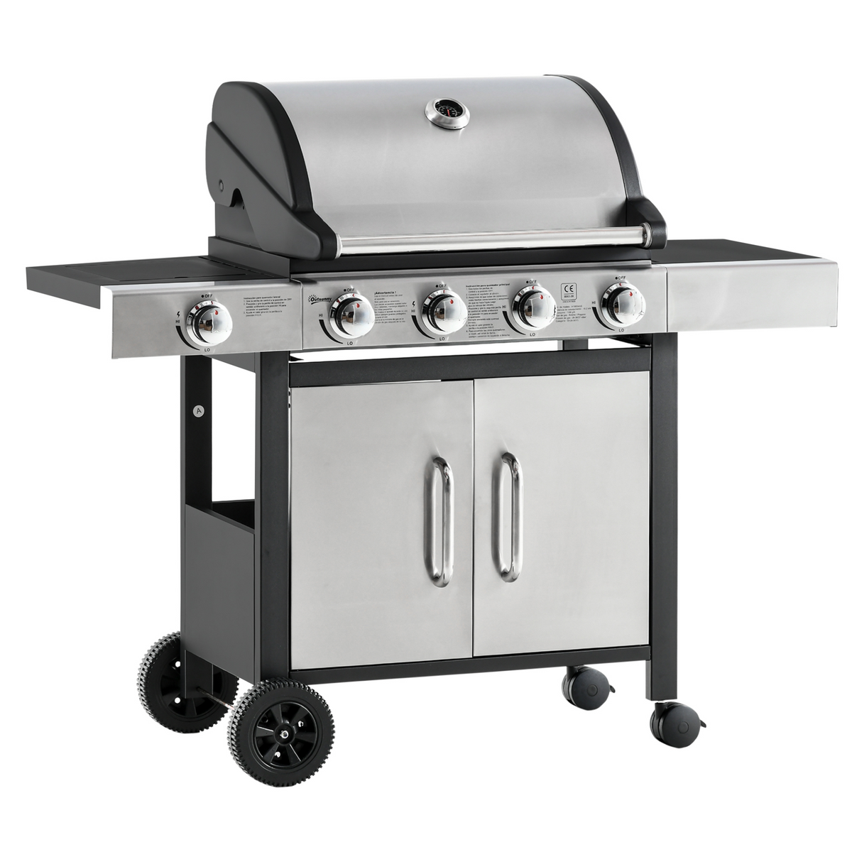 Outsunny Gas Burner Barbecue Grill 4+1 Burner Garden BBQ Trolley with Side Burner