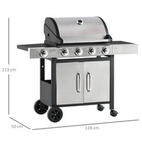 Outsunny Gas Burner Barbecue Grill 4+1 Burner Garden BBQ Trolley with Side Burner