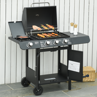 Outsunny Gas Burner Barbecue Grill 3+1 Burner Garden BBQ Trolley with Side Burner