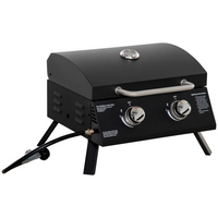 Outsunny 2 Burner Gas BBQ Grill Outdoor Portable Folding Tabletop Barbecue with Lid, Thermometer, Carbon Steel, Black