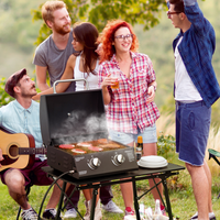 Outsunny 2 Burner Gas BBQ Grill Outdoor Portable Folding Tabletop Barbecue with Lid, Thermometer, Carbon Steel, Black