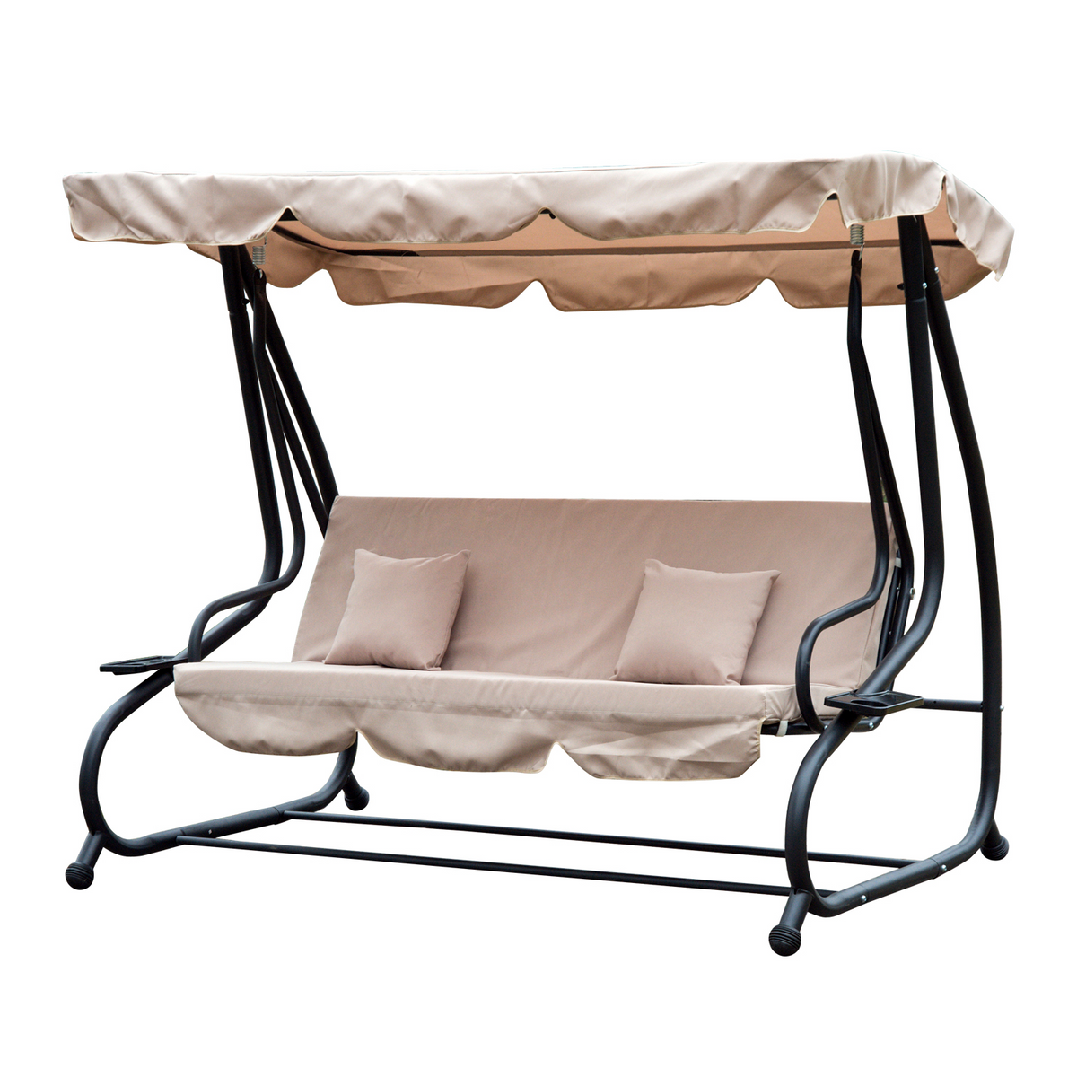 Outsunny 3 Seater Garden Swing Seat Bed Outdoor Swing Chair Bench Garden Hammock Patio Convertible Canopy Bed, Beige