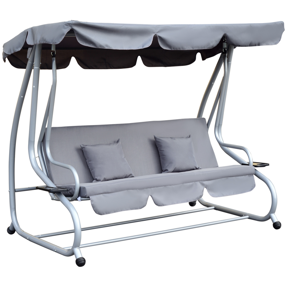 Outsunny 3 Seater Garden Swing Seat Bed Outdoor Swing Chair Bench Garden Hammock Patio Convertible Canopy Bed, Grey