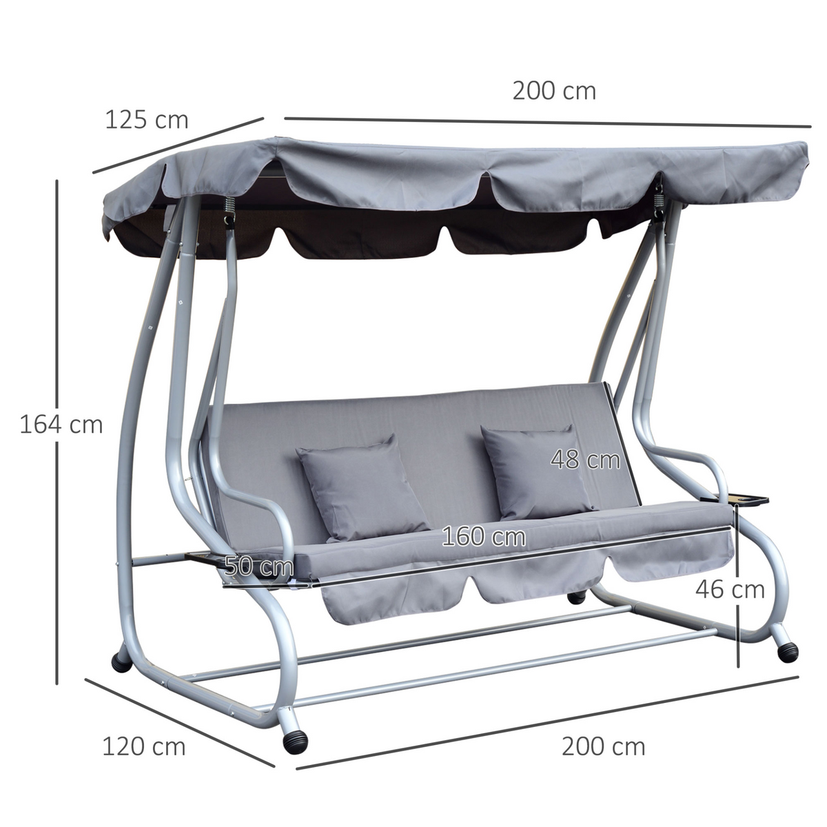 Outsunny 3 Seater Garden Swing Seat Bed Outdoor Swing Chair Bench Garden Hammock Patio Convertible Canopy Bed, Grey