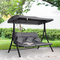 Outsunny 3 Seater Garden Swing Seat - Grey | Outdoor Swing Chair with Adjustable Canopy, Padded Seats, and Steel Frame