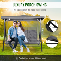 Outsunny 3 Seater Garden Swing Seat - Grey | Outdoor Swing Chair with Adjustable Canopy, Padded Seats, and Steel Frame