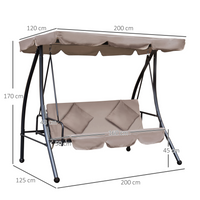 Outsunny Outdoor 2-in-1 Patio Swing Chair Lounger | 3 Seater Garden Swing Seat Bed Hammock Bed Convertible Tilt Canopy with Cushion, Beige