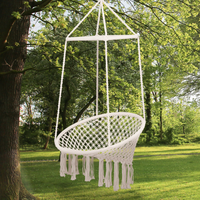 Outsunny Hammock Macrame Swing Chair Hanging Seat Rope Tassels Indoor Outdoor Garden Beige