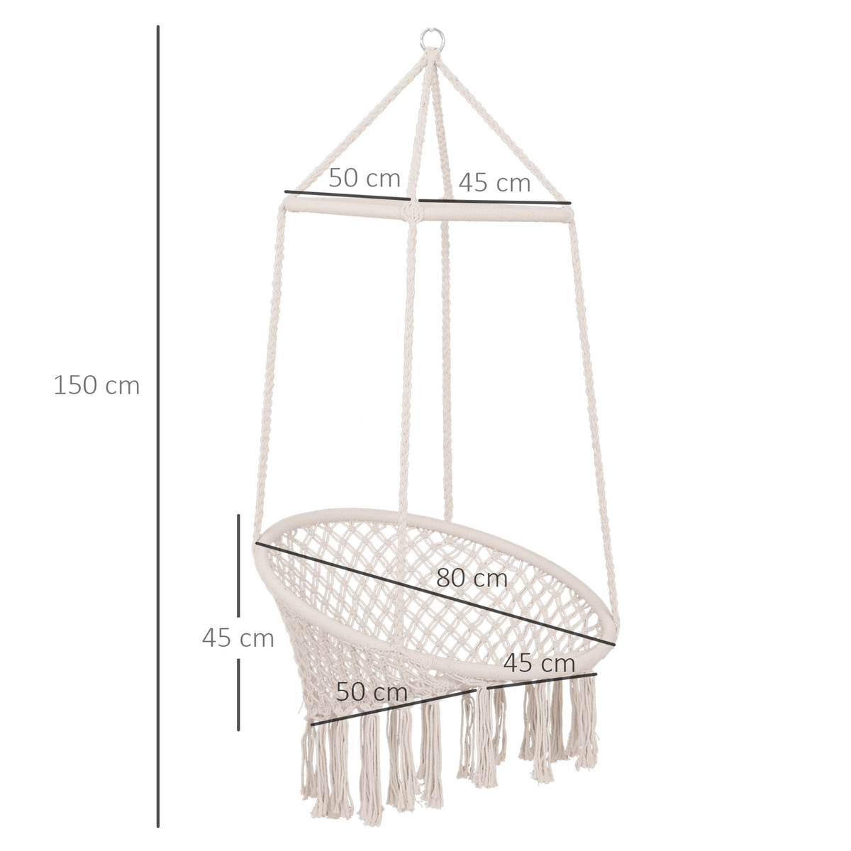 Outsunny Hammock Macrame Swing Chair Hanging Seat Rope Tassels Indoor Outdoor Garden Beige