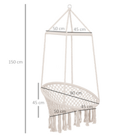 Outsunny Hammock Macrame Swing Chair Hanging Seat Rope Tassels Indoor Outdoor Garden Beige