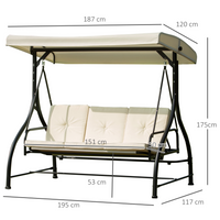 Outsunny 3 Seater Canopy Swing Chair Garden Swing Seat Bed Porch Hammock - Cream White