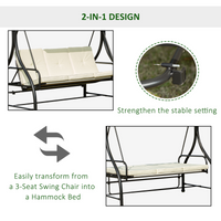 Outsunny 3 Seater Canopy Swing Chair Garden Swing Seat Bed Porch Hammock - Cream White