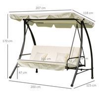 Outsunny 3 Seater Swing Chair 2-in-1 Hammock Bed Patio Garden Swing Seat Bed with Adjustable Canopy and Cushions, Cream White