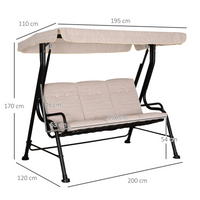 Outsunny 3 Seater Garden Swing Seat - Outdoor Swing Chairs with Thick Padded Seat, Hammock Canopy, Porch Patio Bench - Beige