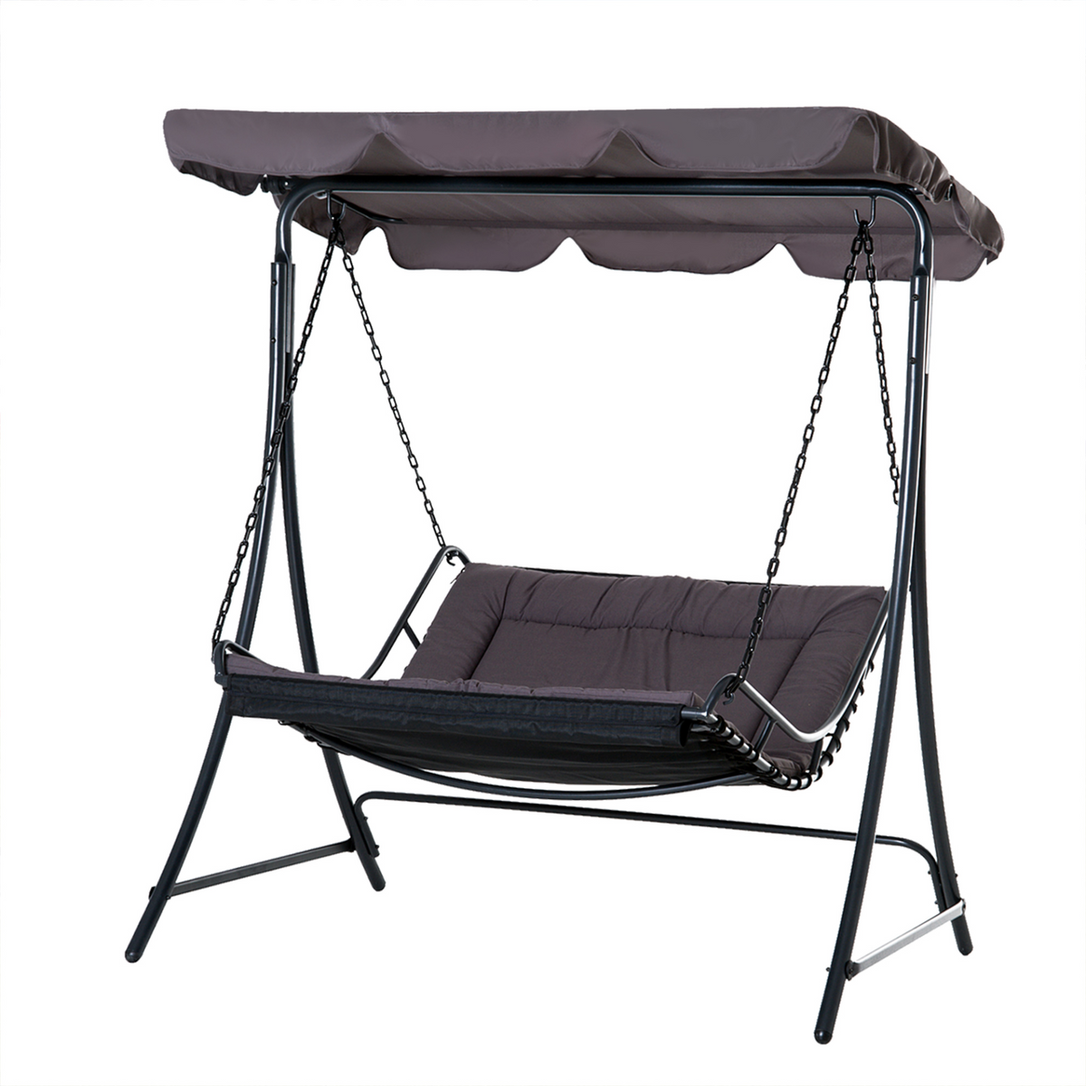 Outsunny Swing Chair Bed Canopy - Grey | 2 Person Double Hammock Garden Bench Rocking Sun Lounger Outdoor Backyard Furniture with Cushion