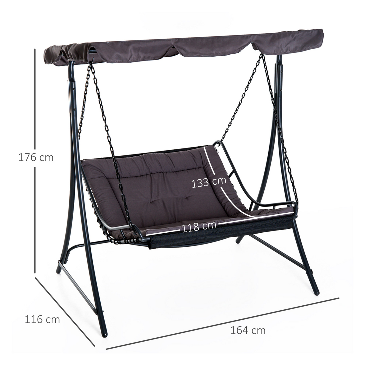 Outsunny Swing Chair Bed Canopy - Grey | 2 Person Double Hammock Garden Bench Rocking Sun Lounger Outdoor Backyard Furniture with Cushion