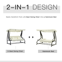 Outsunny 2-in-1 Garden Swing Seat Bed 3 Seater Swing Chair Hammock Bench Bed with Tilting Canopy and 2 Cushions, Cream White