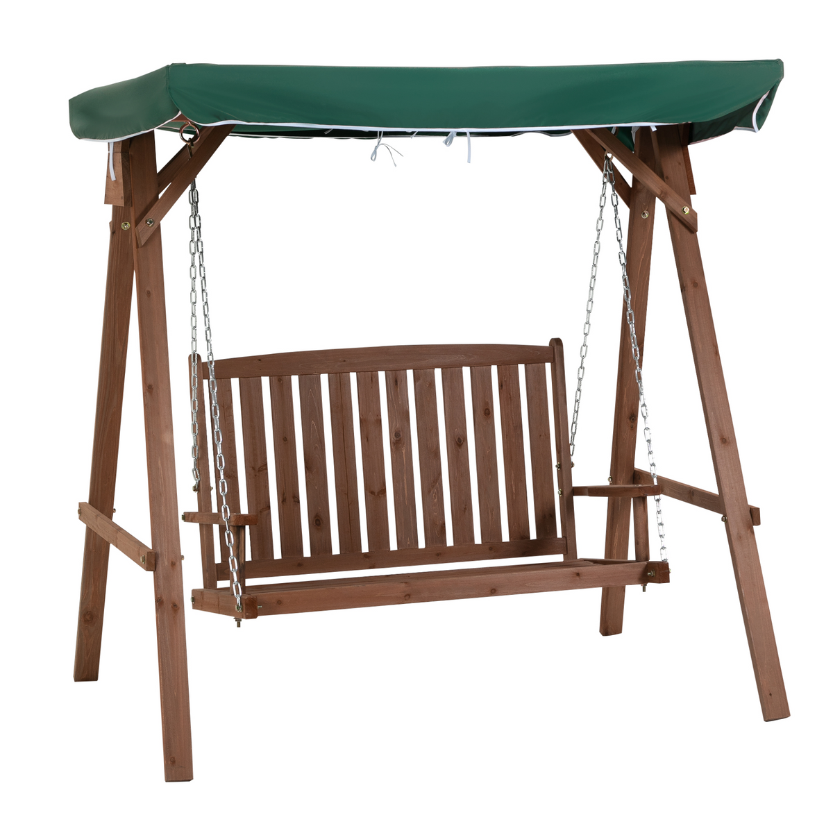 Outsunny 2 Seater Garden Swing Seat - Wooden Swing Chair Hammock Bench Loveseat Furniture Lounger with Canopy - Green