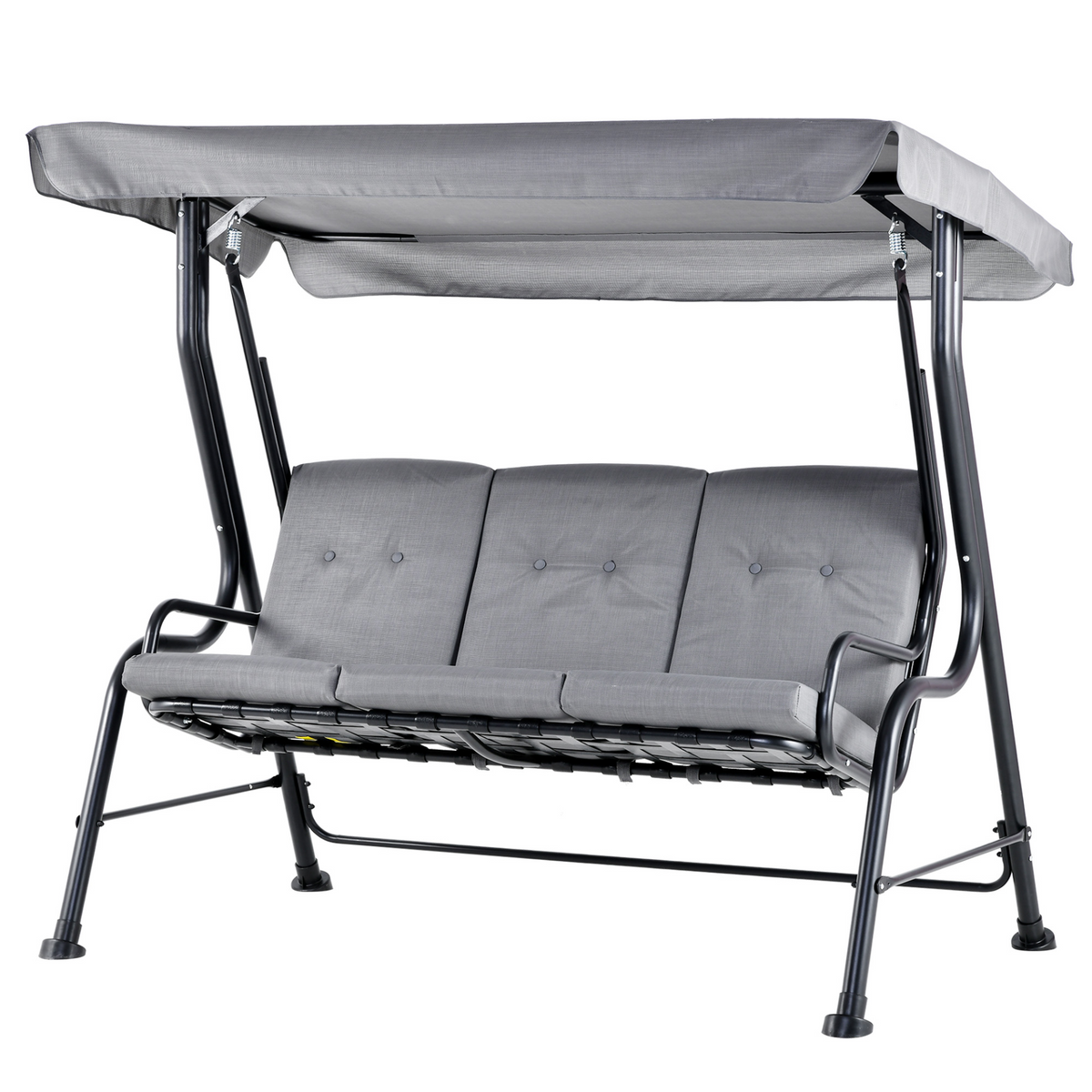 Outsunny 3 Seater Garden Swing Seat - Grey | Padded Hammock Canopy Porch Bench