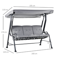 Outsunny 3 Seater Garden Swing Seat - Grey | Padded Hammock Canopy Porch Bench