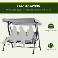 Outsunny 3 Seater Garden Swing Seat - Grey | Padded Hammock Canopy Porch Bench