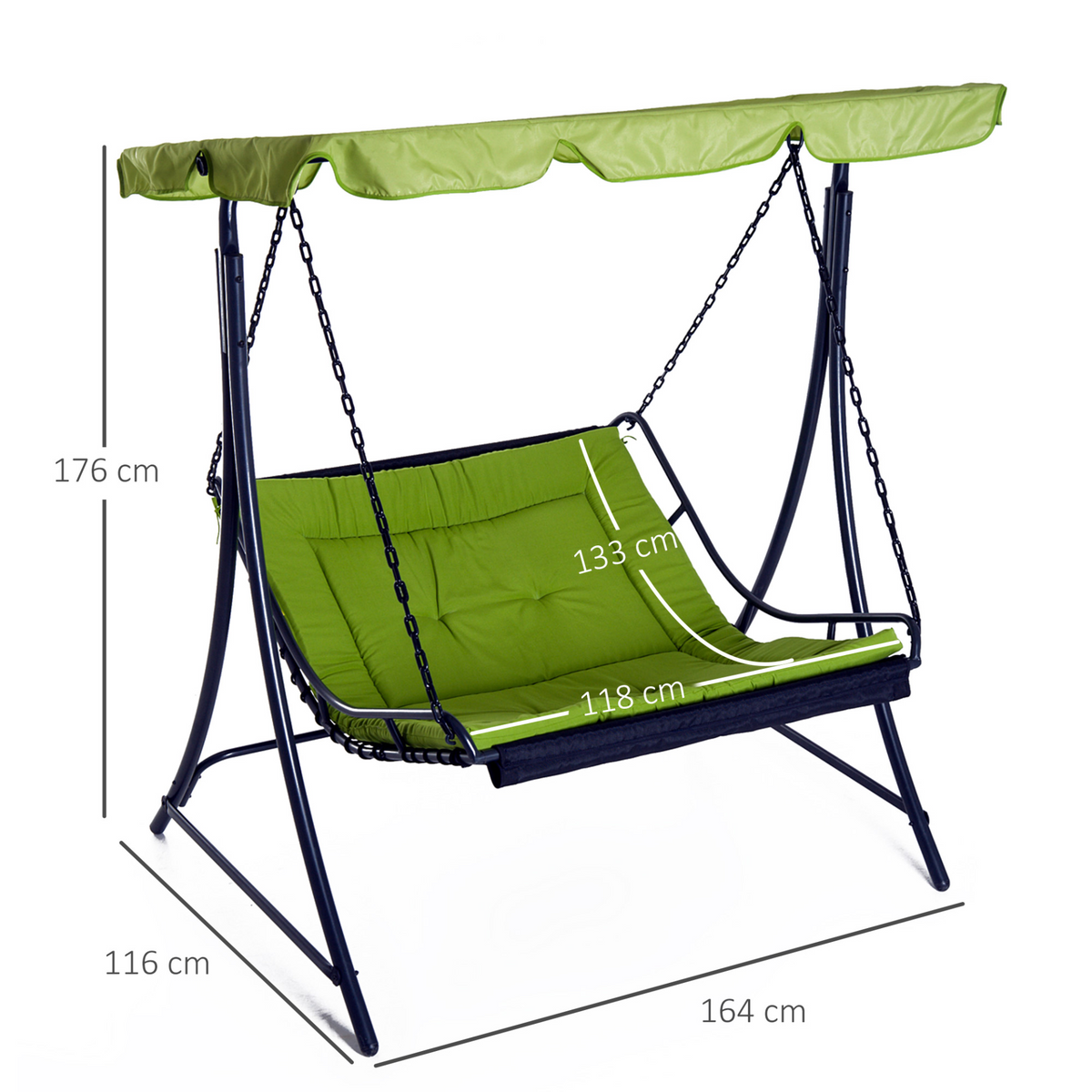 Outsunny Swing Chair Bed Canopy - Green | 2 Person Double Hammock Garden Bench Rocking Sun Lounger Outdoor Backyard Furniture with Cushion