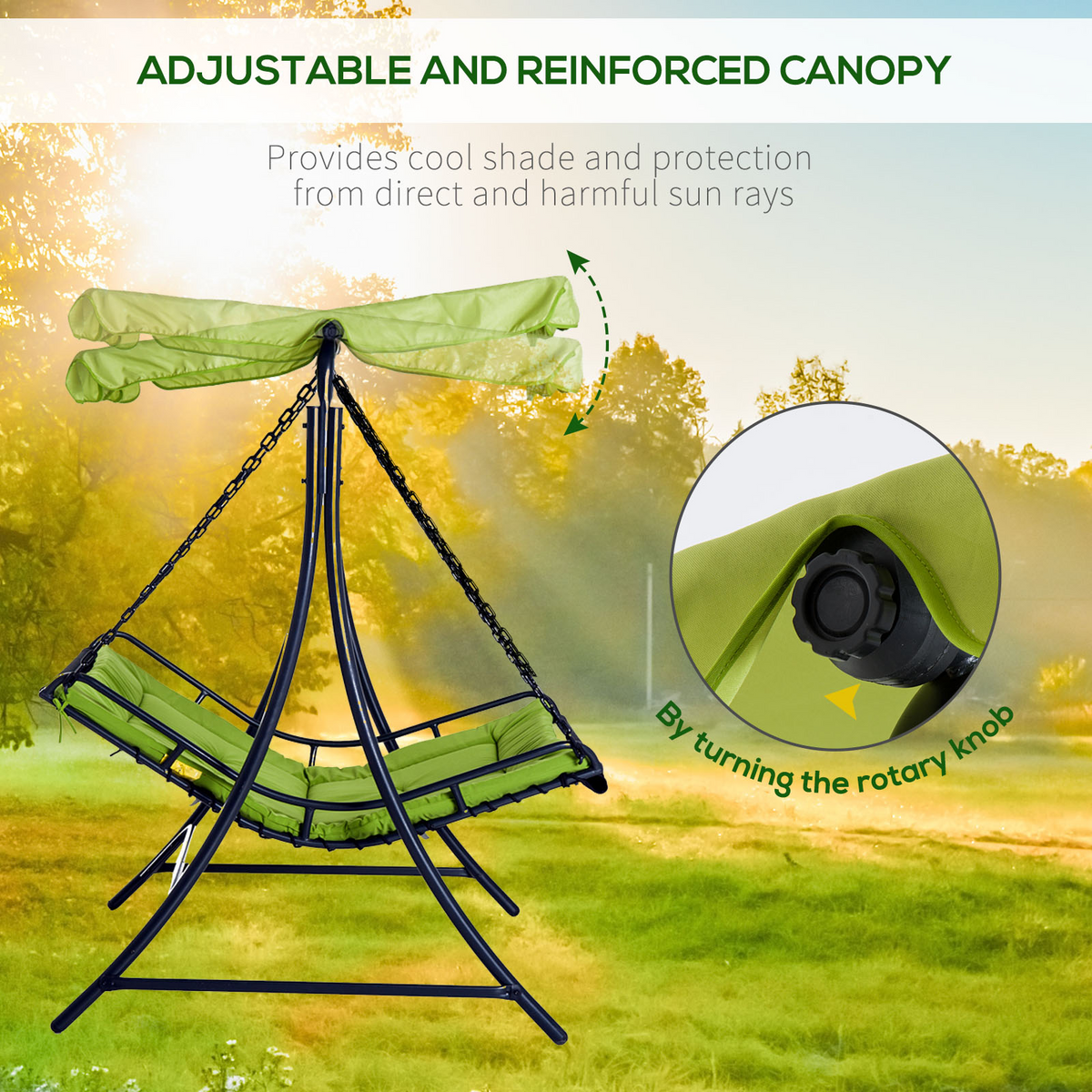 Outsunny Swing Chair Bed Canopy - Green | 2 Person Double Hammock Garden Bench Rocking Sun Lounger Outdoor Backyard Furniture with Cushion