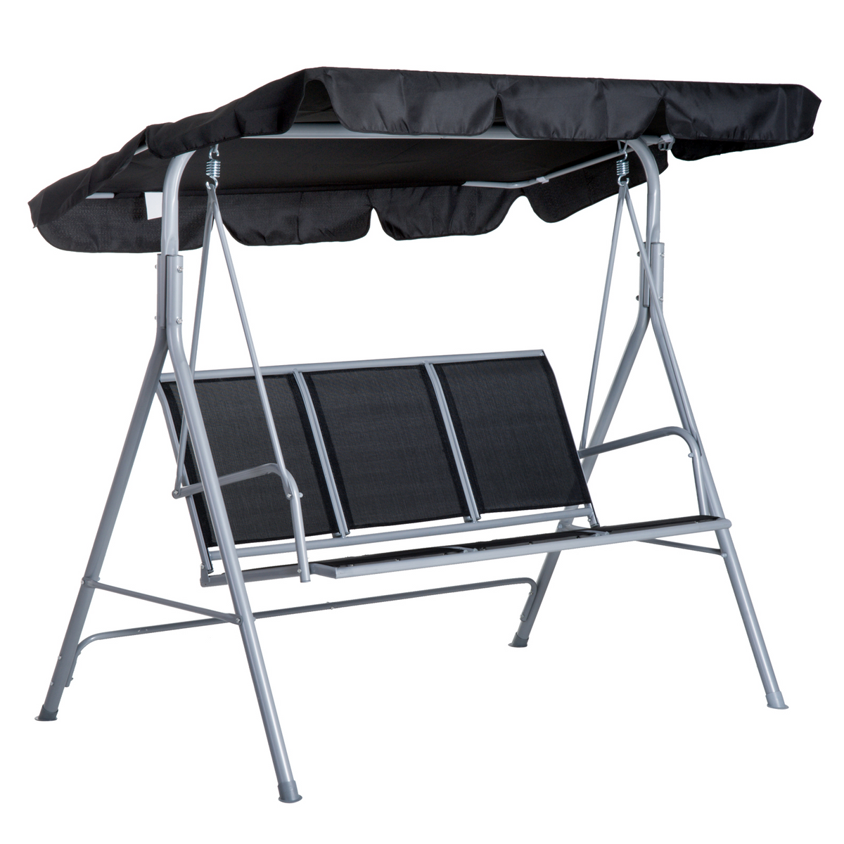 Outsunny Metal Swing Chair Garden Swing Seat Hammock Patio Bench | 3 Seater Rock Shelter Shade - Black