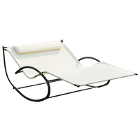 Outsunny Double Hammock Chair Sun Lounger | Outdoor Patio Garden Swing Rock Seat Cream White