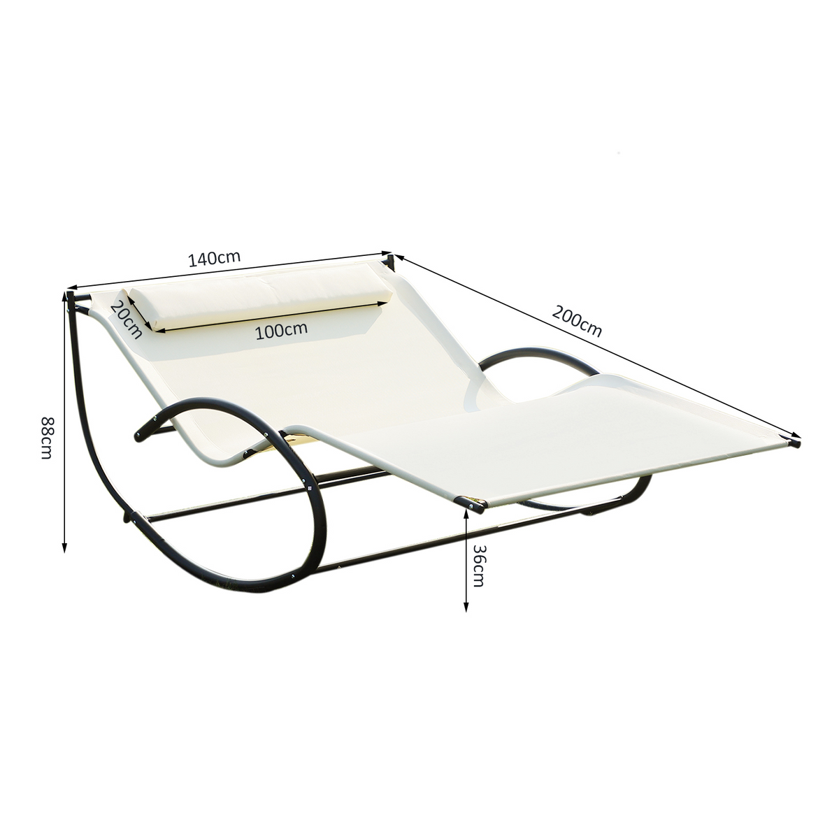 Outsunny Double Hammock Chair Sun Lounger | Outdoor Patio Garden Swing Rock Seat Cream White