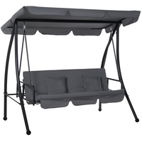 Outsunny Outdoor 2-in-1 Patio Swing Chair Lounger - 3 Seater Garden Swing Seat Bed with Canopy and Cushion, Dark Grey