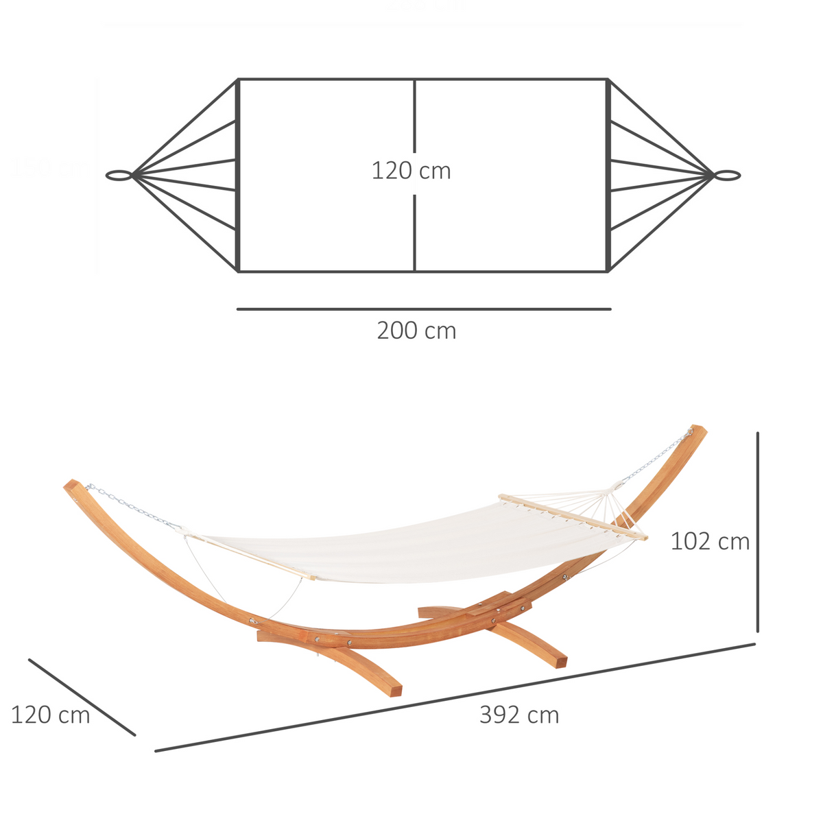 Outsunny Outdoor Garden Hammock with Wooden Stand - Stylish and Weatherproof Swing Bed for Patio White