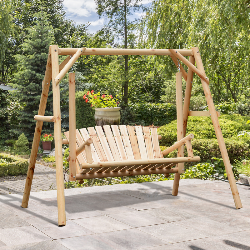 Outsunny Outdoor 2 Seater Swing Chair - Larch Wood Garden Swing Seat Porch Hammock Bench Lounger