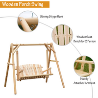 Outsunny Outdoor 2 Seater Swing Chair - Larch Wood Garden Swing Seat Porch Hammock Bench Lounger