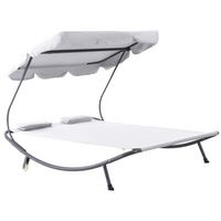 Outsunny Patio Double Hammock Sun Lounger Bed with Canopy Shelter, Wheels & 2 Pillows, White