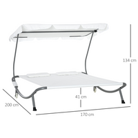 Outsunny Patio Double Hammock Sun Lounger Bed with Canopy Shelter, Wheels & 2 Pillows, White