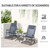 Outsunny 3 Piece Outdoor Rocking Set with Folding Chairs and Tempered Glass Table, Patio Bistro Set for Garden, Deck, Grey