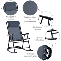 Outsunny 3 Piece Outdoor Rocking Set with Folding Chairs and Tempered Glass Table, Patio Bistro Set for Garden, Deck, Grey