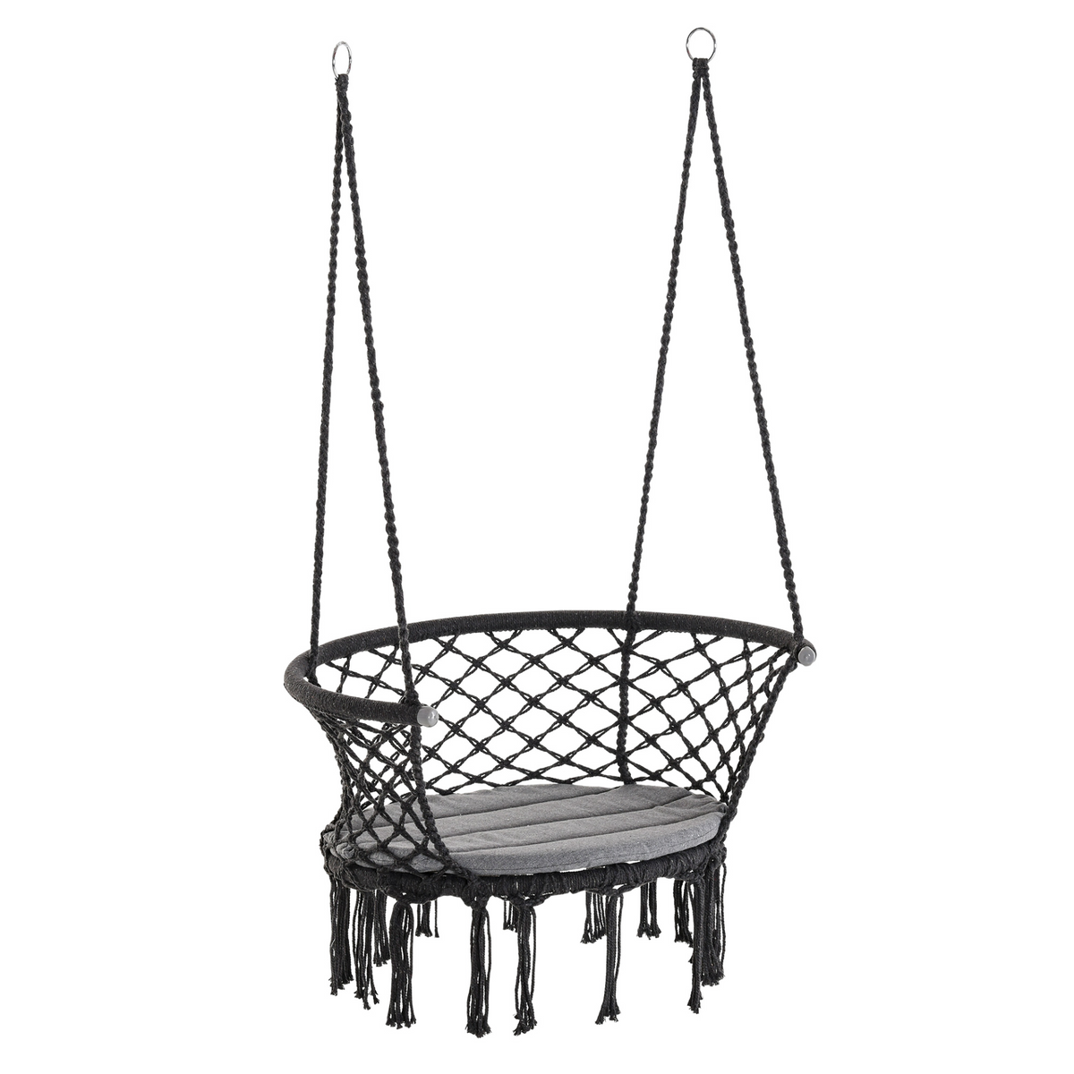 Outsunny Hanging Hammock Chair Cotton Rope Porch Swing with Metal Frame and Cushion, Large Macrame Seat