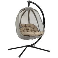 Outsunny Hanging Egg Chair, Folding Texteline Swing Hammock with Side Pocket, Cushion and Stand - Indoor/Outdoor Patio Garden Furniture - Khaki