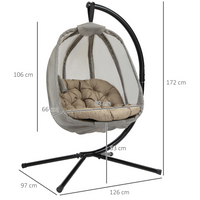 Outsunny Hanging Egg Chair, Folding Texteline Swing Hammock with Side Pocket, Cushion and Stand - Indoor/Outdoor Patio Garden Furniture - Khaki