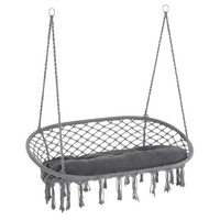 Outsunny Hanging Hammock Chair - Stylish Cotton Rope Porch Swing with Metal Frame and Cushion, Dark Grey